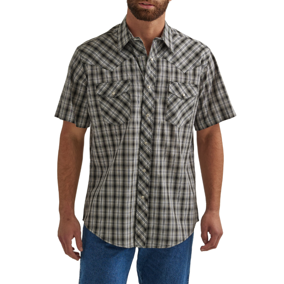 Wrangler Men's Short Sleeve Western Shirt Neutral Gray