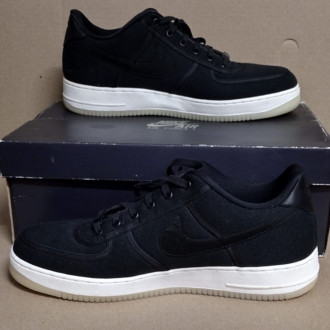 Size 14- Nike Air Force 1 Low Retro QS Canvas Black White 2018 AH1067-004 Pre-owned