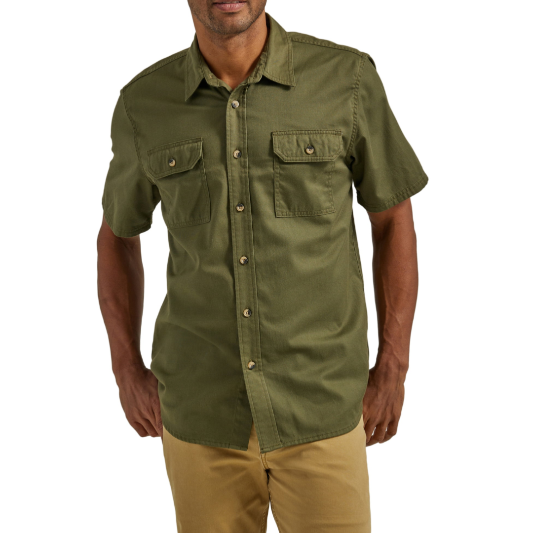 Wrangler Men's Short Sleeve Woven Shirt Olive Night