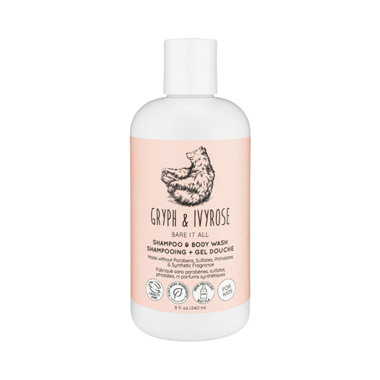 Gryph & IvyRose 2-in-1 Shampoo & Body Wash for Kids and Sensitive Skin - Bare It All - All Natural, Sustainable, Cruelty Free, Made with Non Synthetic Coconut Shea