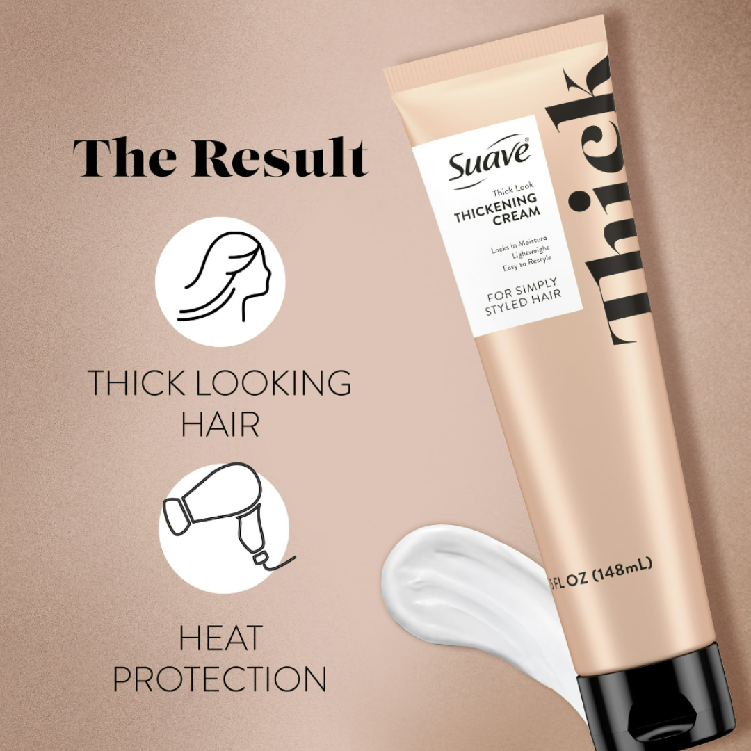 Suave Simply Styled Thickening Hair Cream, Thick-looking Hair Heat Protectant & Styling Cream, 5oz