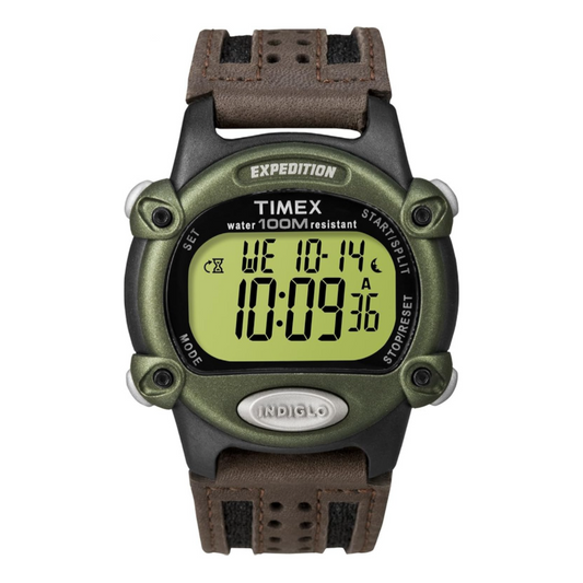 Timex Men's T48042 Expedition Full-Size Digital CAT Brown Nylon/Leather Strap Watch, Brown/Black/Green