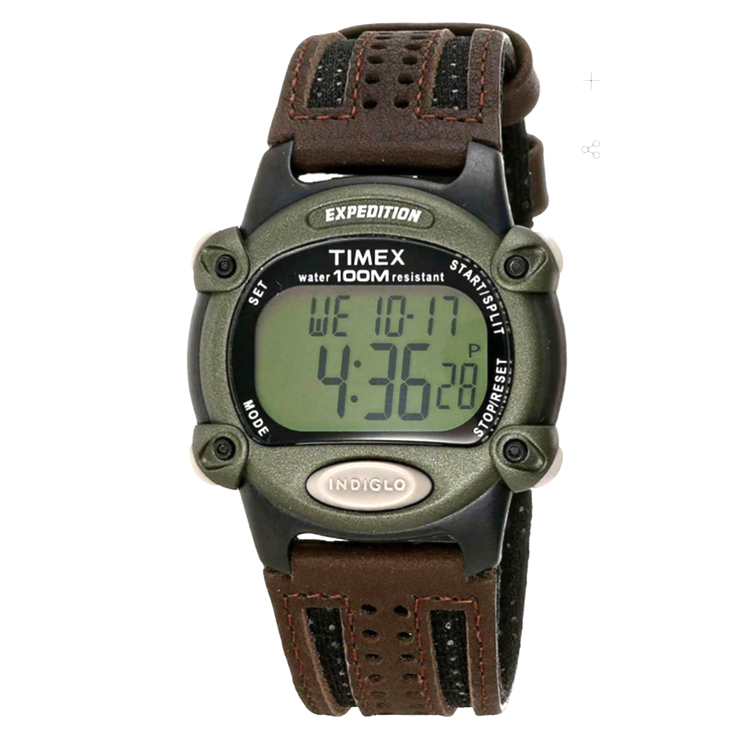 Timex Men's T48042 Expedition Full-Size Digital CAT Brown Nylon/Leather Strap Watch, Brown/Black/Green