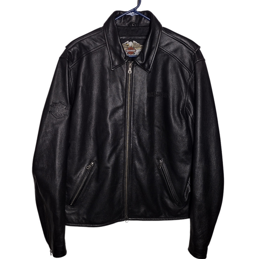 Vintage Harley Davidson Black Leather Motorcycle Jacket Size L Men 2005 Pre-owned