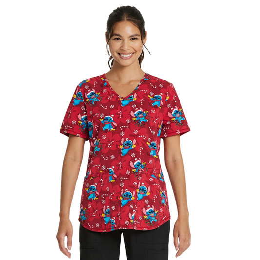 Scrubstar Women's Candy Cane Stitch Scrub Top Dark Cherry