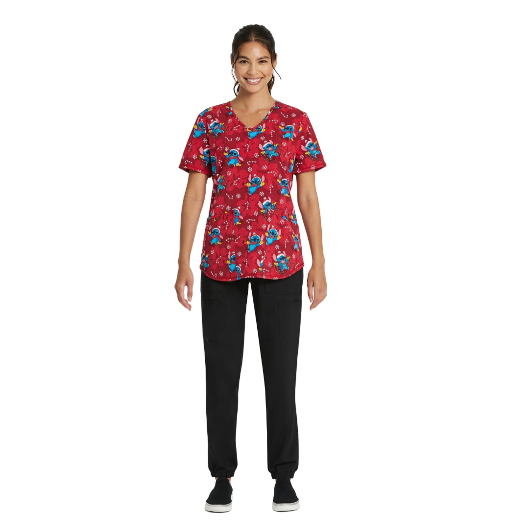 Scrubstar Women's Candy Cane Stitch Scrub Top Dark Cherry