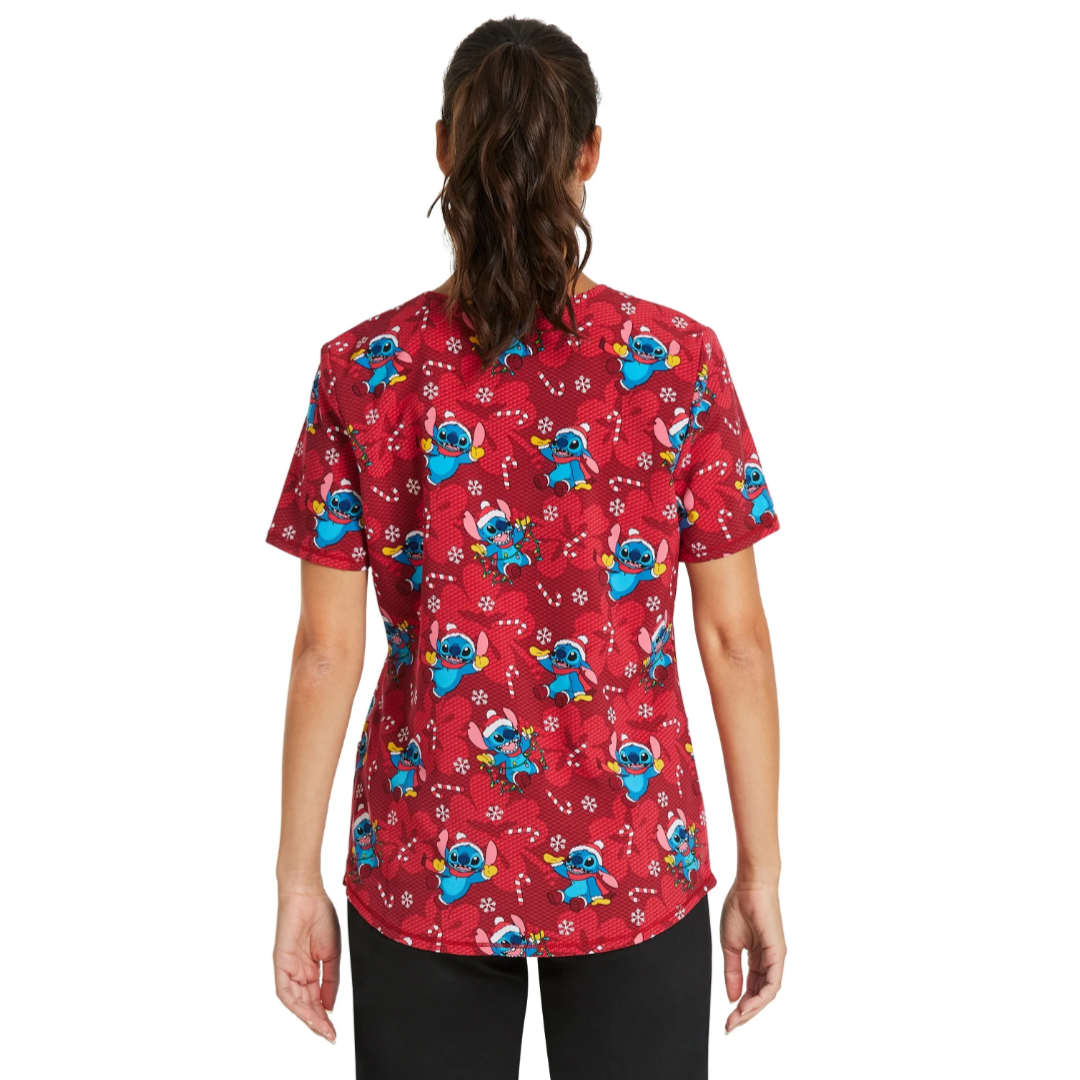 Scrubstar Women's Candy Cane Stitch Scrub Top Dark Cherry