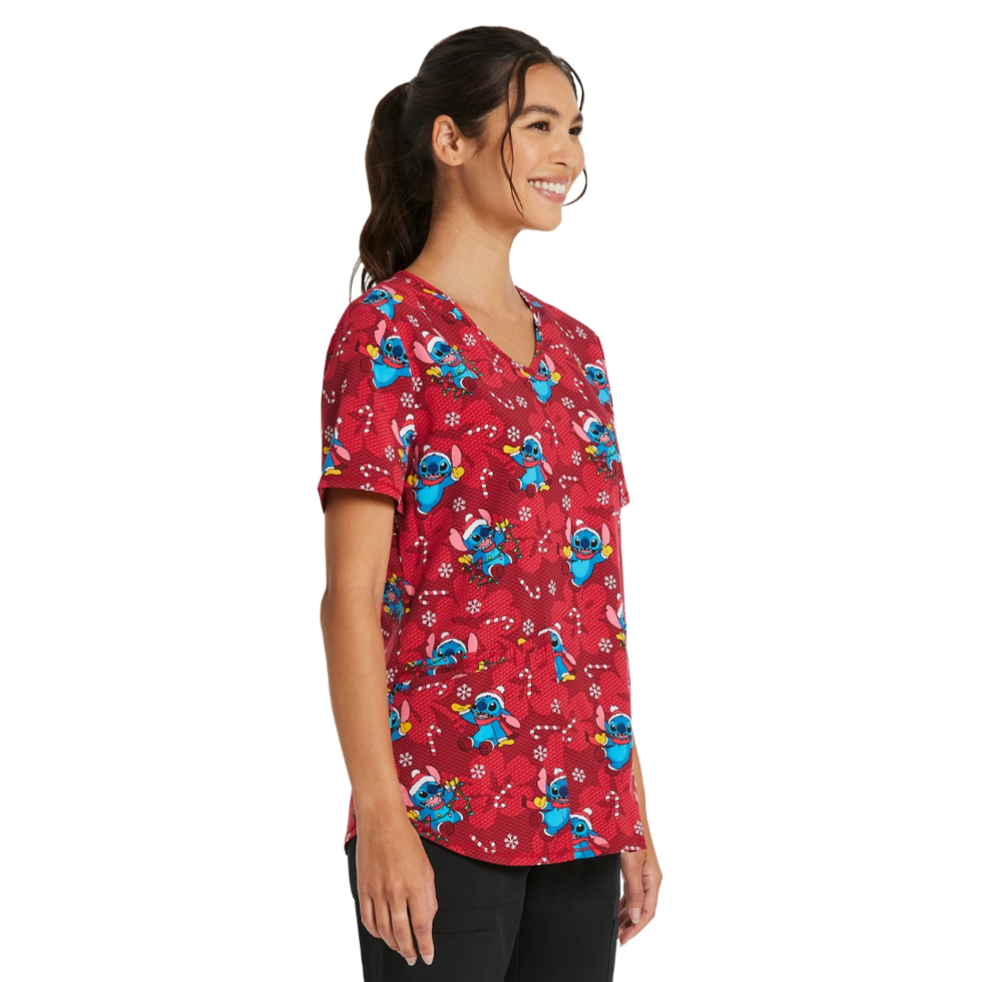 Scrubstar Women's Candy Cane Stitch Scrub Top Dark Cherry