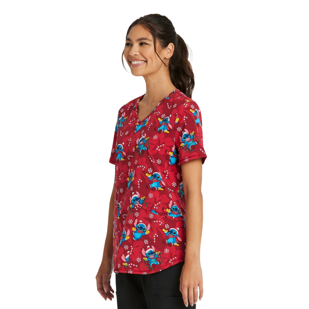 Scrubstar Women's Candy Cane Stitch Scrub Top Dark Cherry