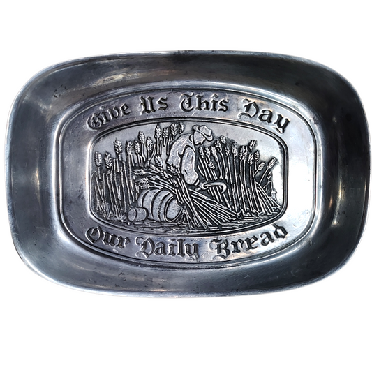 Vintage Pewter Bread Tray Duratale by Leonard "Give Us This Day Our Daily Bread" Pre-Owned