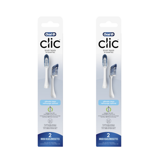 2X Oral-B Clic Toothbrush Ultimate Clean Replacement Brush Heads, White, 2 CT (4 Total) for Plaque Removal