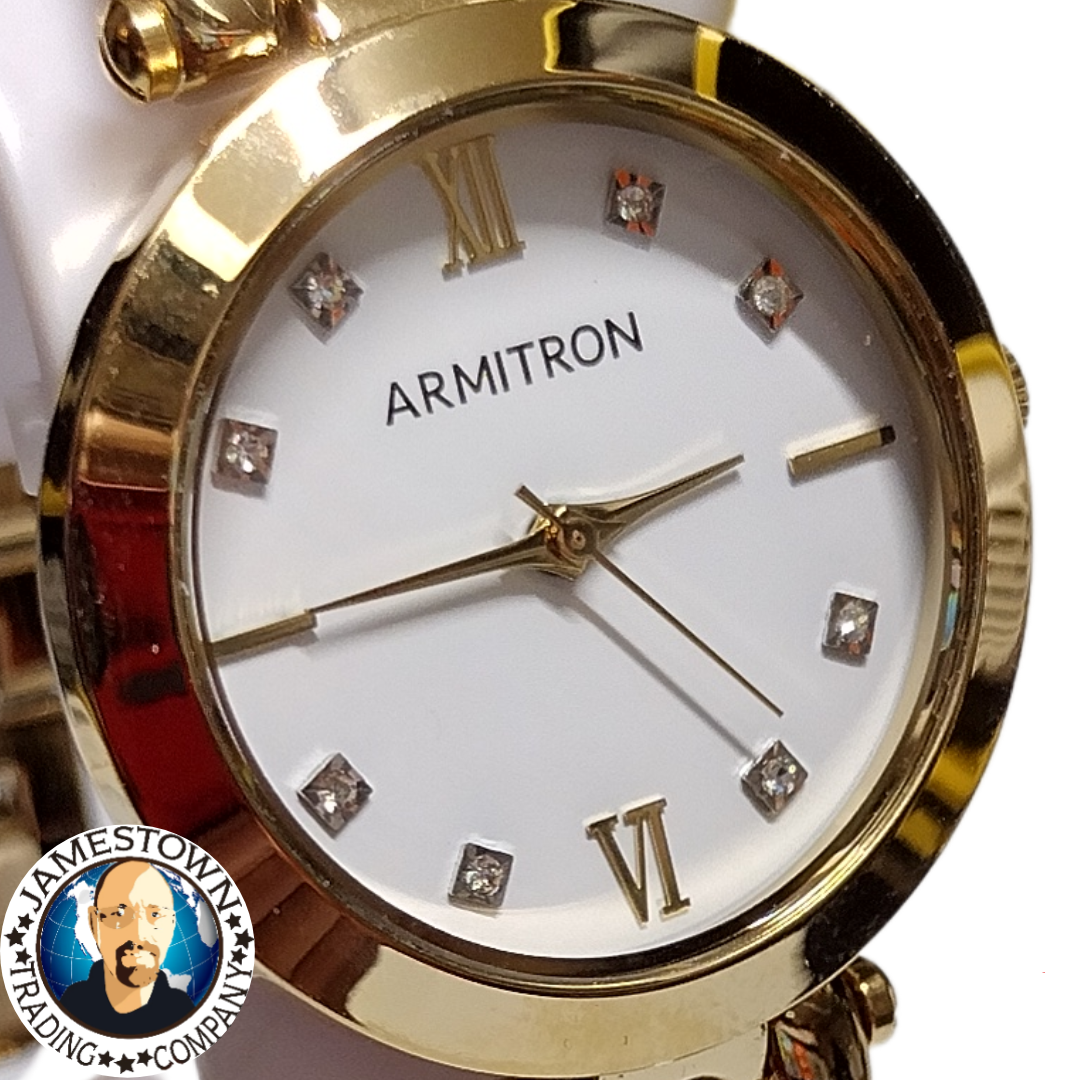 NEW Armitron Women's Gold-Tone Cuban Link Crystal Accented Bracelet Watch