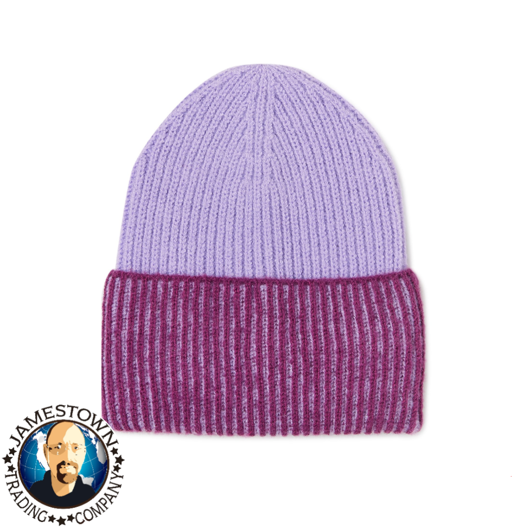 NOBO No Boundaries OSFM knit Hat Beanie Double Purple Winter Gear One Size.