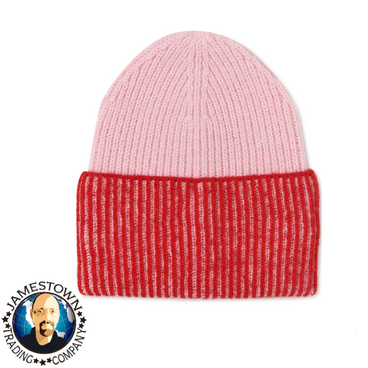 NOBO No Boundaries Two Tone Block Beanie Knit Hat Light Dark Pink Winter Gear