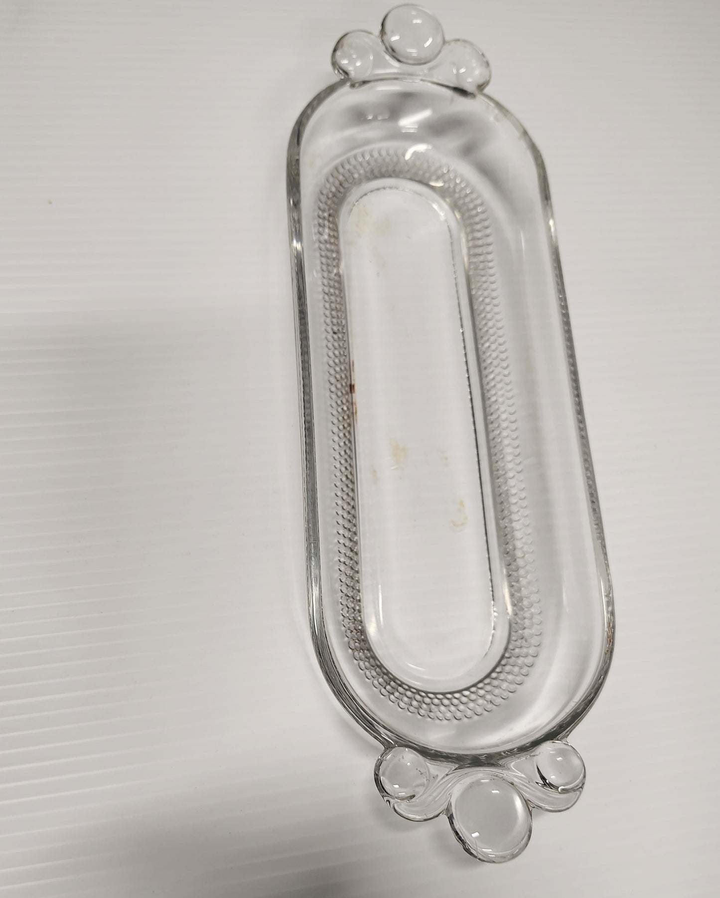 Vintage Duncan Miller Teardrop Two Handles Clear Serving Oval Plate 10,75"×3,75"