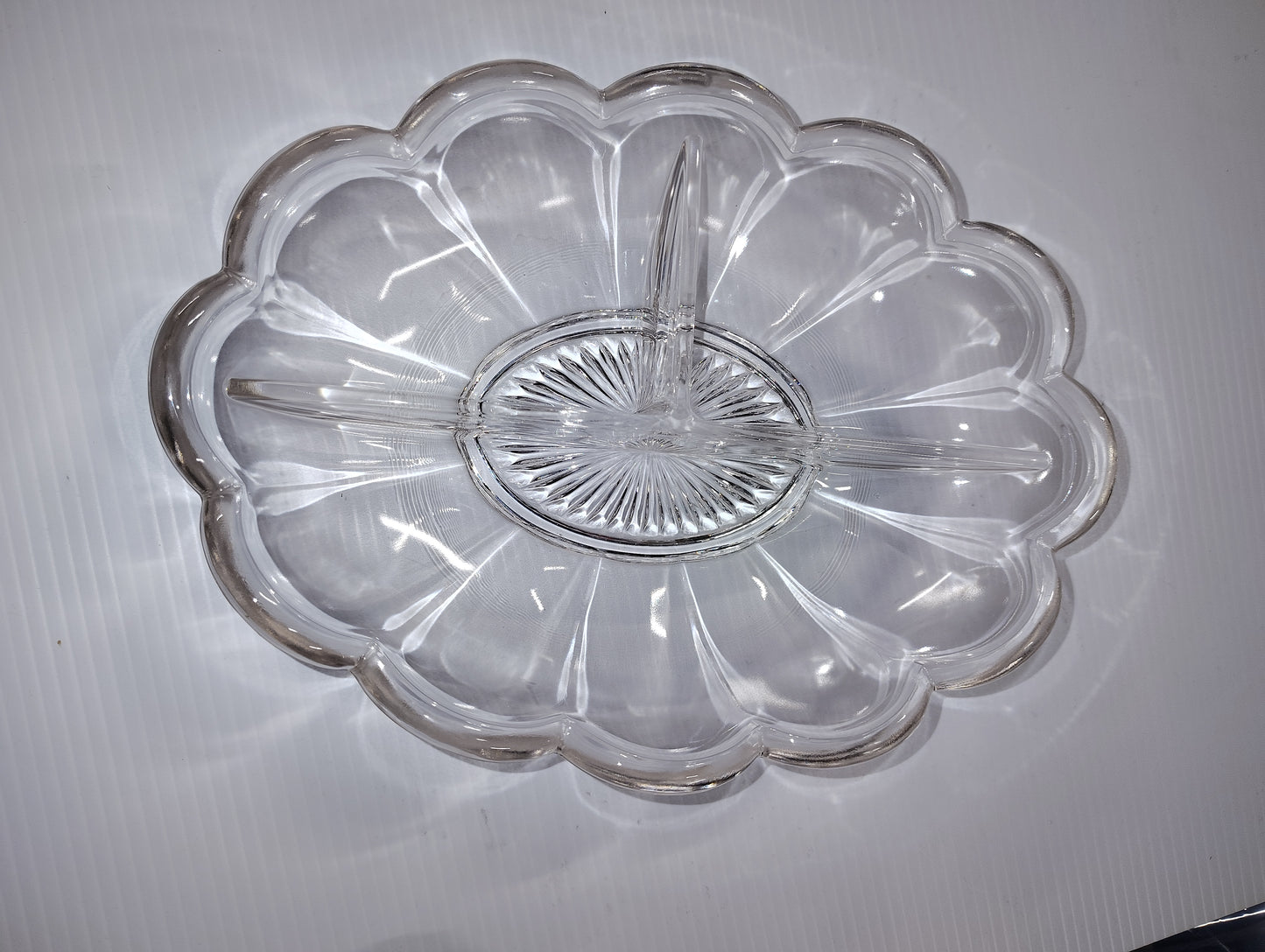 Vintage Heisey Colonial Clear Oval 3 part Divided Serving dish 10 x 7.25
