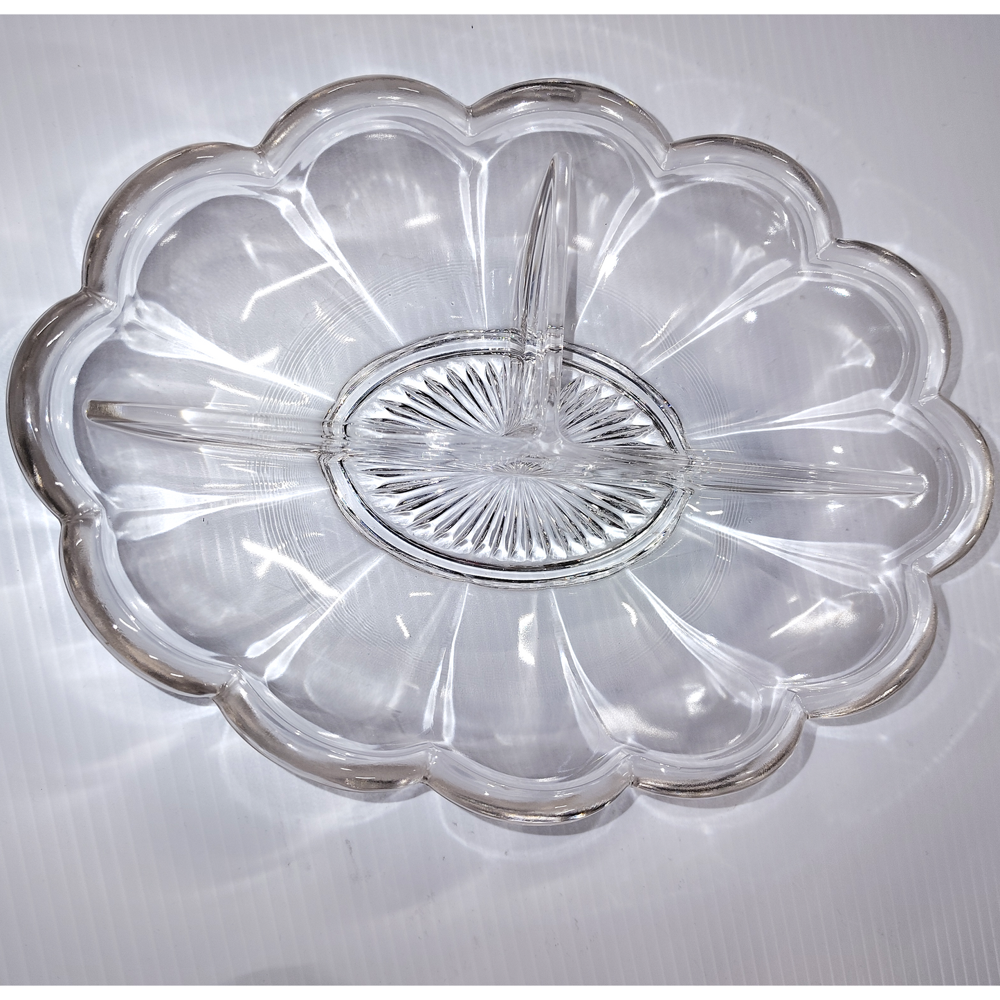 Vintage Heisey Colonial Clear Oval 3 part Divided Serving dish 10 x 7.25