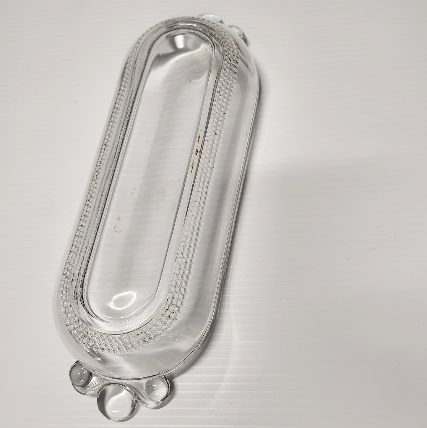 Vintage Duncan Miller Teardrop Two Handles Clear Serving Oval Plate 10,75"×3,75"