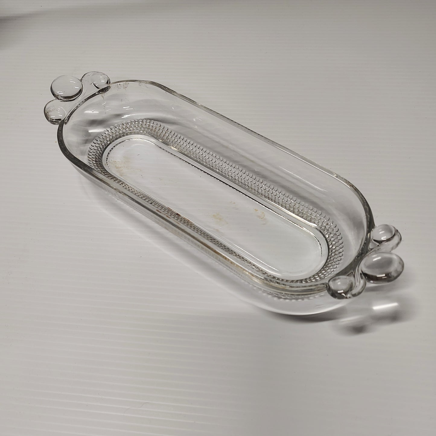 Vintage Duncan Miller Teardrop Two Handles Clear Serving Oval Plate 10,75"×3,75"