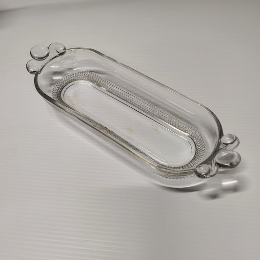 Vintage Duncan Miller Teardrop Two Handles Clear Serving Oval Plate 10,75"×3,75"