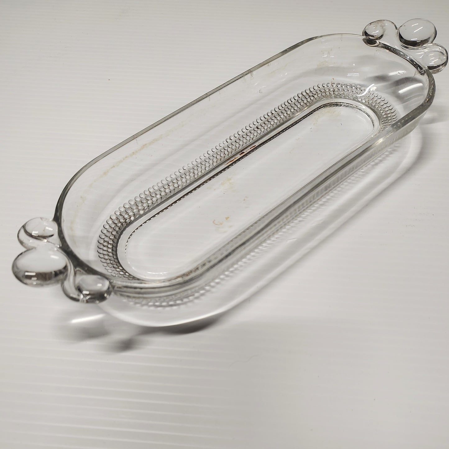 Vintage Duncan Miller Teardrop Two Handles Clear Serving Oval Plate 10,75"×3,75"