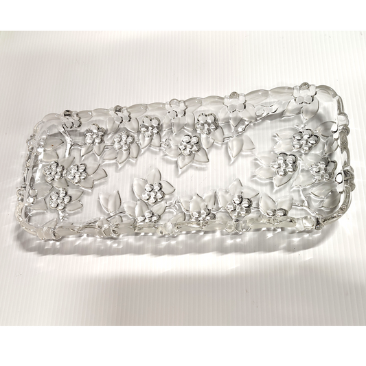 Vintage Mikasa Carmen Canape Tray German Crystal Frosted Floral Rectangle Server