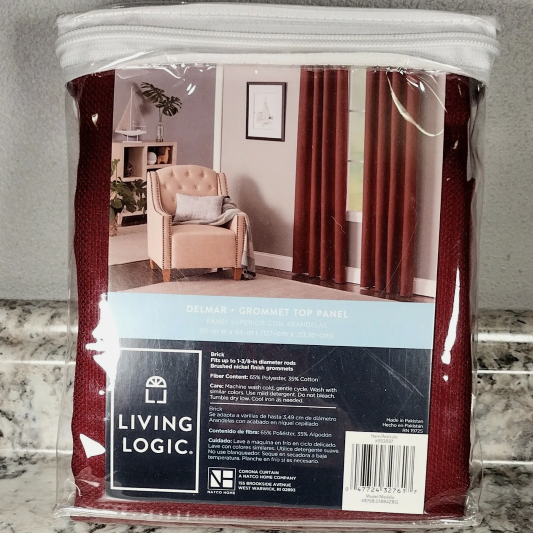 Single Curtain Panel Color: Brick Red 50''x84''  LIVING LOGIC Delmar