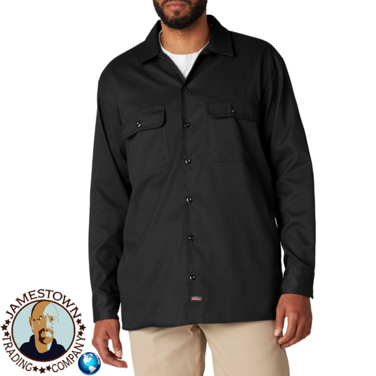 Genuine Dickies Men'sFLEX Long Sleeve Work Shirt, Temp Control Cooling Black