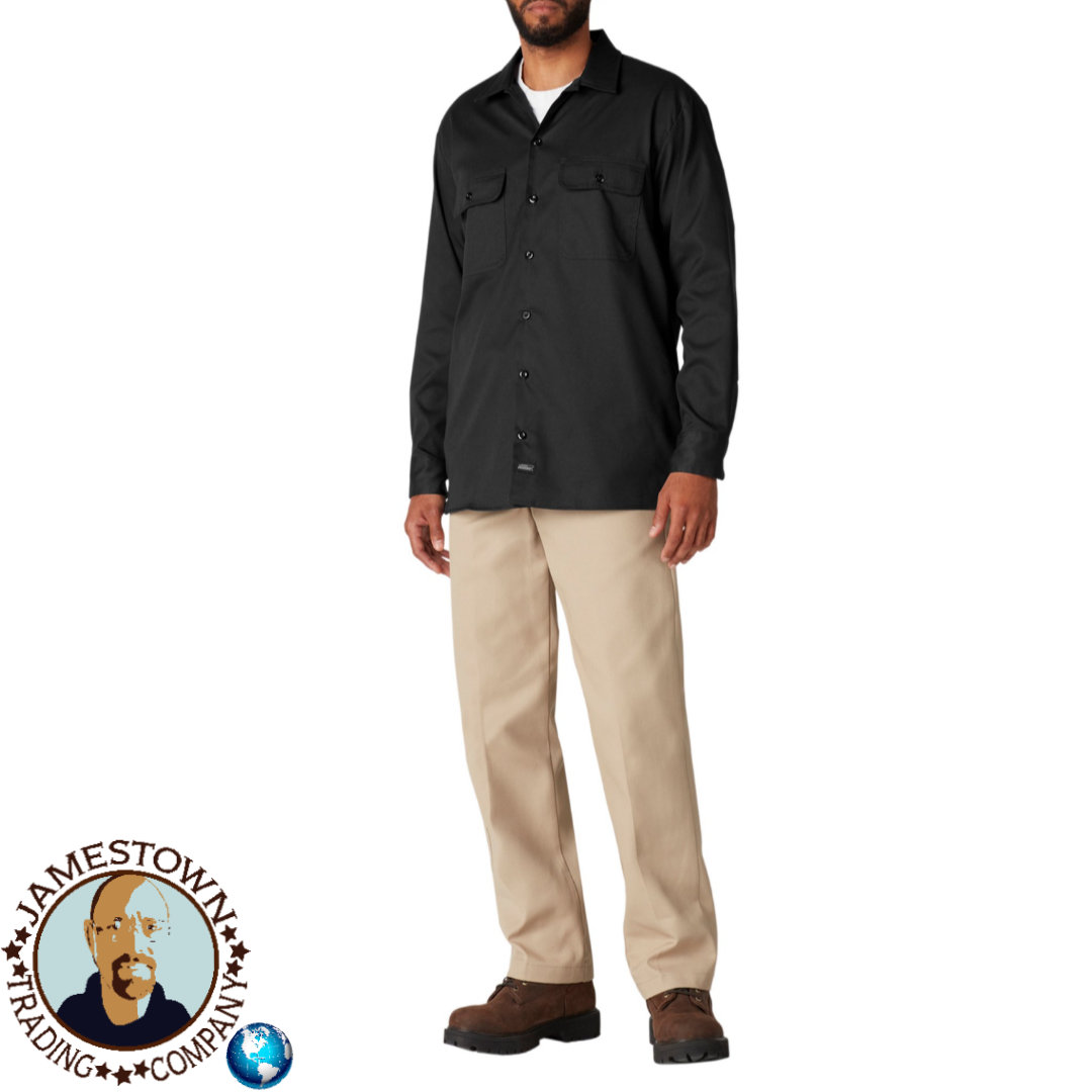 Genuine Dickies Men'sFLEX Long Sleeve Work Shirt, Temp Control Cooling Black