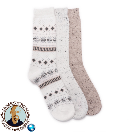 Bolo MUK LUKS Women's Boot Socks, 3 Pairs Ivory Fairisle and Ivory / Beige assortment