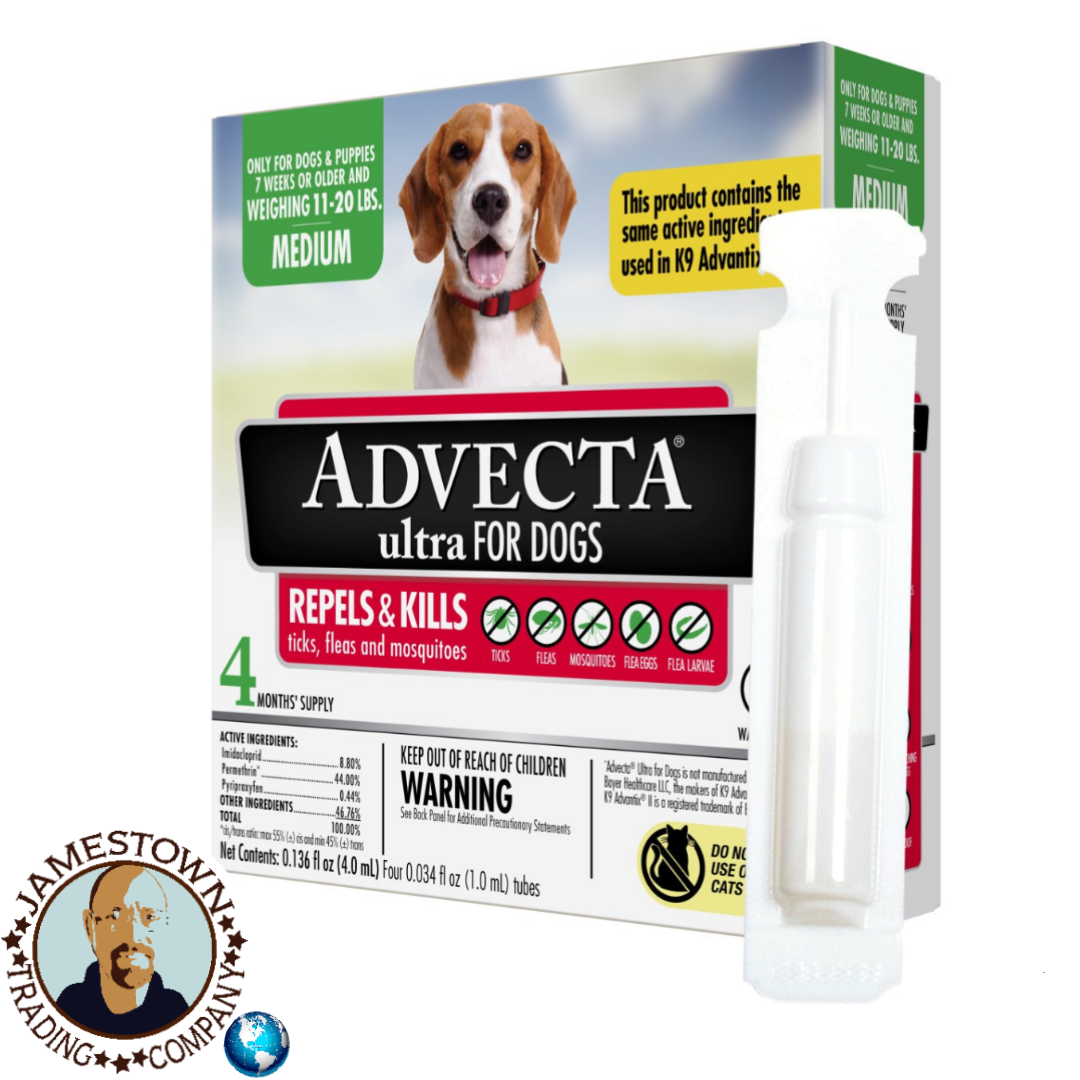 ADVECTA Ultra Flea and Tick Protection for Medium Dogs, Long-Lasting and Fast-Acting Topical Dog Flea Prevention, 4 Count