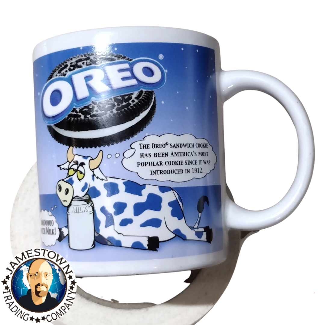 Blue White Cow Nabisco Oreo Cookie Collectible Ceramic Coffee Cup Mug- Pre-owned