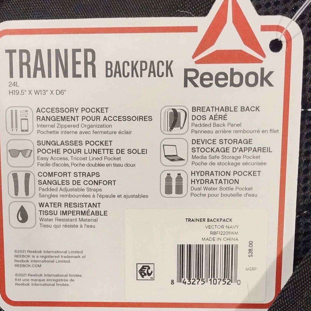 Reebok Trainer Backpack in Navy
